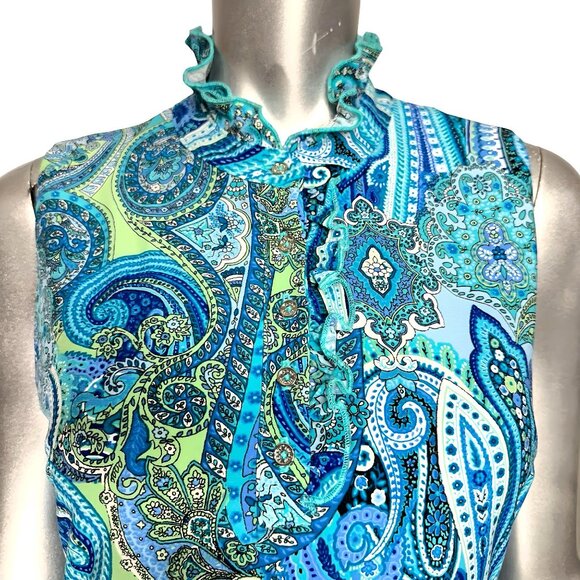 Tommy Hilfiger Blue Sleeveless Paisley Print High Neck Shift Dress 8 - Picture 6 of 11